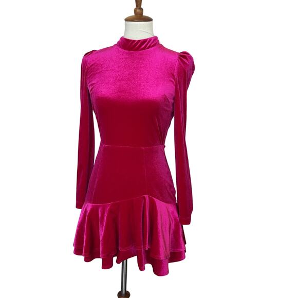 Yumi Kim Pink Velvet Bodycon Mini Dress XS Backless Designer Long Sleeve $248 - Picture 8 of 10